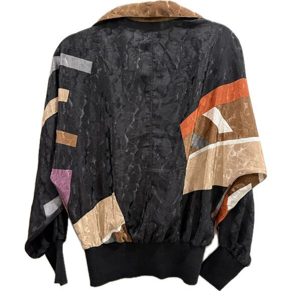 80s-90s Vintage Jamboree New York Windbreaker Black Brown White Dolman Jacket - Picture 2 of 5